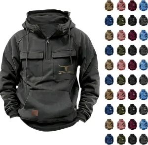 Mens Hoodies Aztec Vintage Graphic Western Hoodies Casual Long Sleeve Quarter Zip Pullover Sweatshirts with Pockets