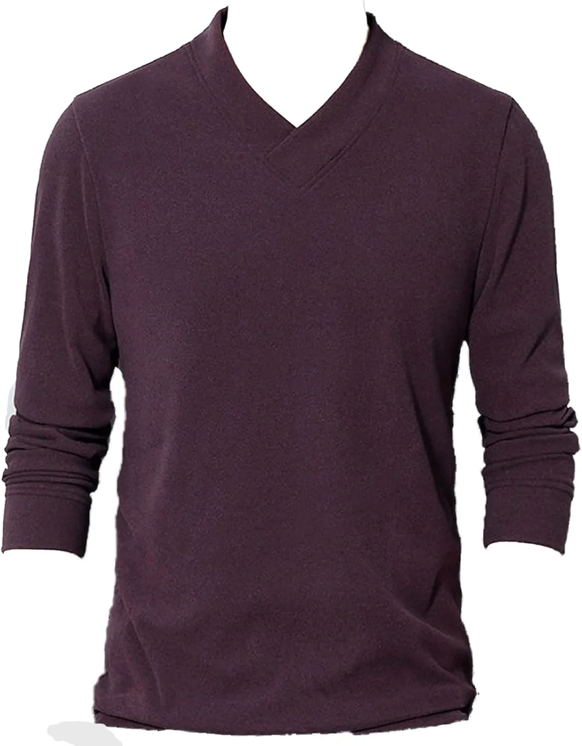 Men's Lightweight Merino Wool V-Neck Sweater Slim Fit Long Sleeve Pullover Classic Cashmere Trim Fine Knit (Purple,Medium)