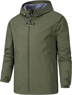 Mens Lightweight Waterproof Jacket Windproof Rain Hooded Jackets Outdoor Hiking Windbreake Raincoat Zip Coat for Travel