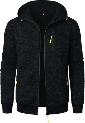 Men's Long Sleeve Full Zip Hoodies Casual Patterned Slim Fit Hooded Sweatshirt Active Workout Sweatshirt with Pockets