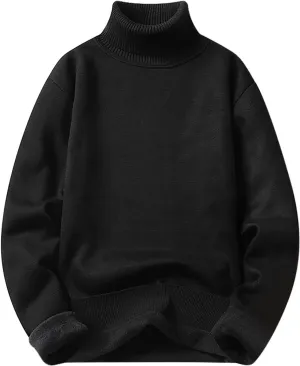 Men's Mock Turtleneck Sweater Long Sleeve Solid Color Pullover Ribbed Thermal Knitted Tops Casual Oversize Sweater