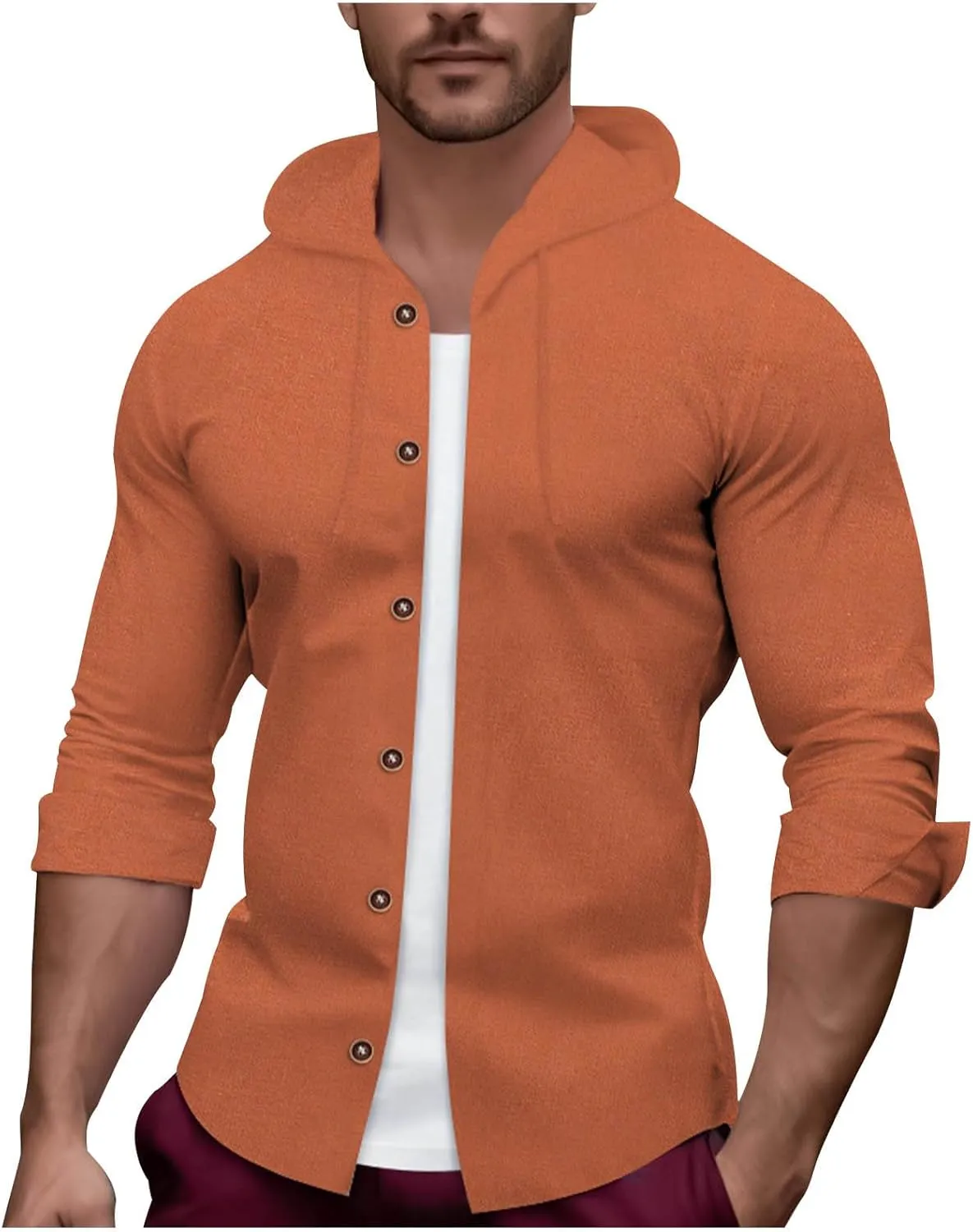 Men's Muscle Fit Cardigan Shirts Long Sleeve Button Down Tshirt V Neck Hooded Sweatshirt Solid Color Knitted Sweater