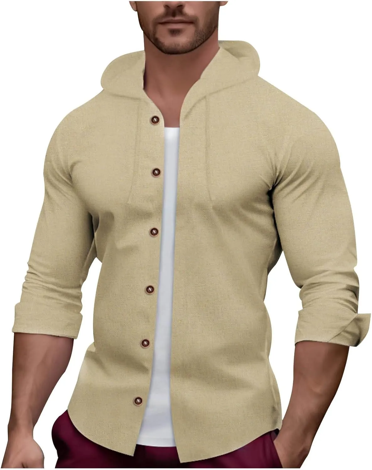 Men's Muscle Fit Cardigan Shirts Long Sleeve Button Down Tshirt V Neck Hooded Sweatshirt Solid Color Knitted Sweater