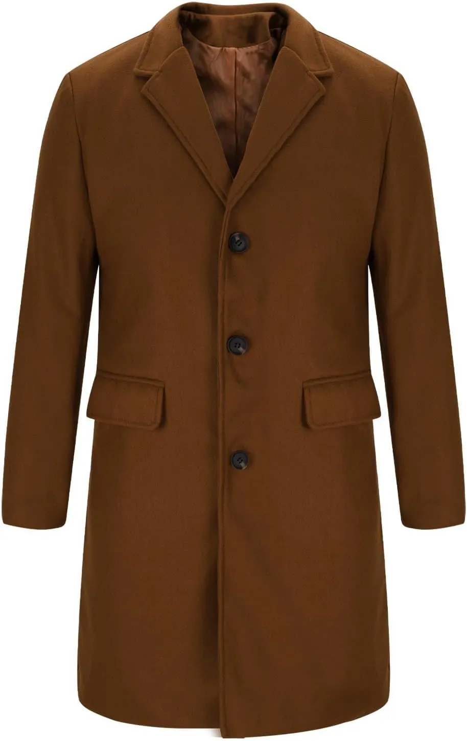 Men's Notch Lapel Single Breasted Long Trench Coat Casual Cotton Blend Peacoat Slim Fit Winter Pea Coat Overcoats