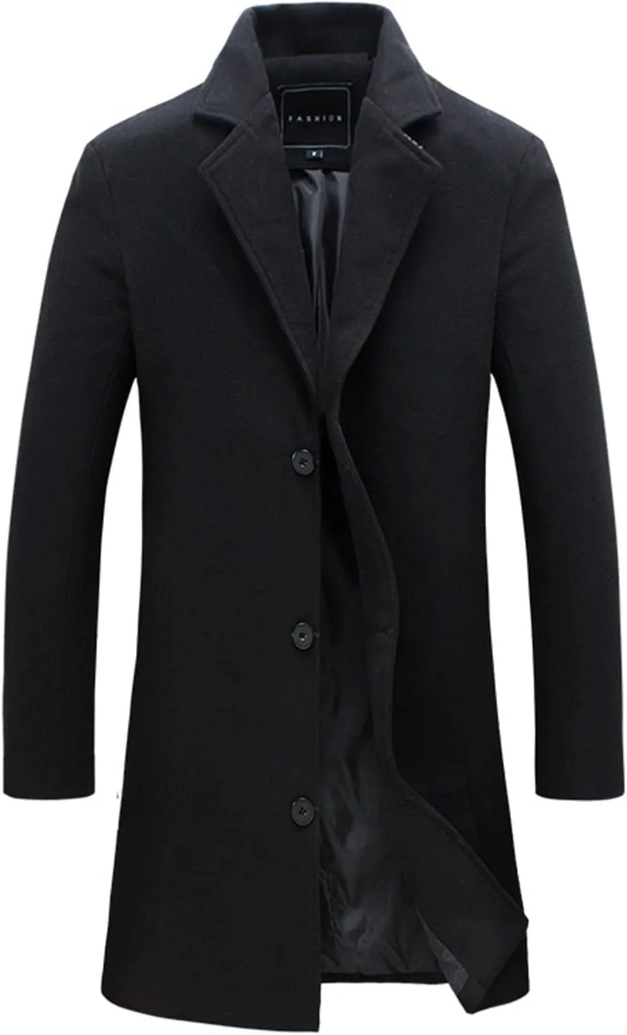 Mens Overcoat Wool Blend Jackets Pea Coat Notched Collar Single Breasted Warm Work Business Winter Long Rench Coat