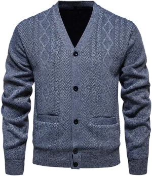 Mens Plaid Cardigan Sweater Button Down Knit Sweater Casual Long Sleeve Sweater Lightweight V Neck Cardigan