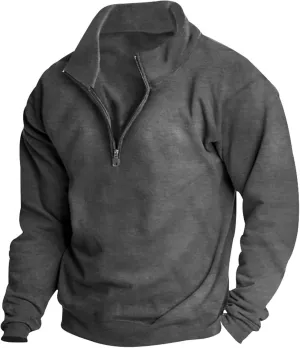 Mens Sweatshirt Heavyweight Fleece Long Sleeve Half Zip Long Sleeve Sweatshirt Top Sweatshirt Crewneck Black Zip Up