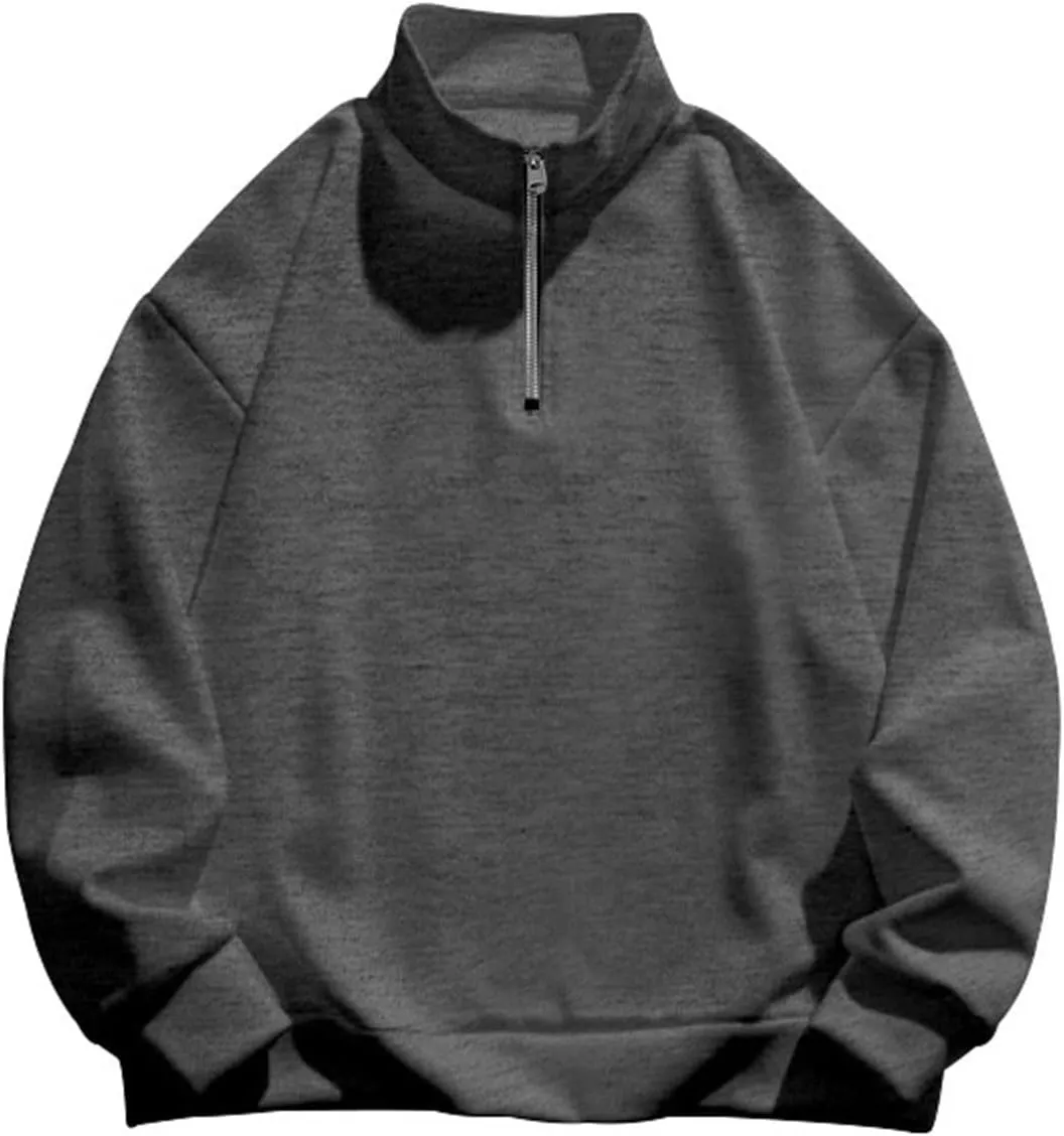 Mens Sweatshirt Heavyweight Fleece Long Sleeve Half Zip Long Sleeve Sweatshirt Top Sweatshirt Crewneck Black Zip Up