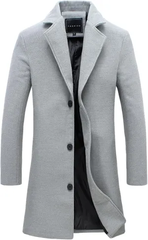 Men's Trench & Pea Coat - Big & Tall Size, Wool Material, Single Breasted, Lapel, Open Front Cardigan Jacket