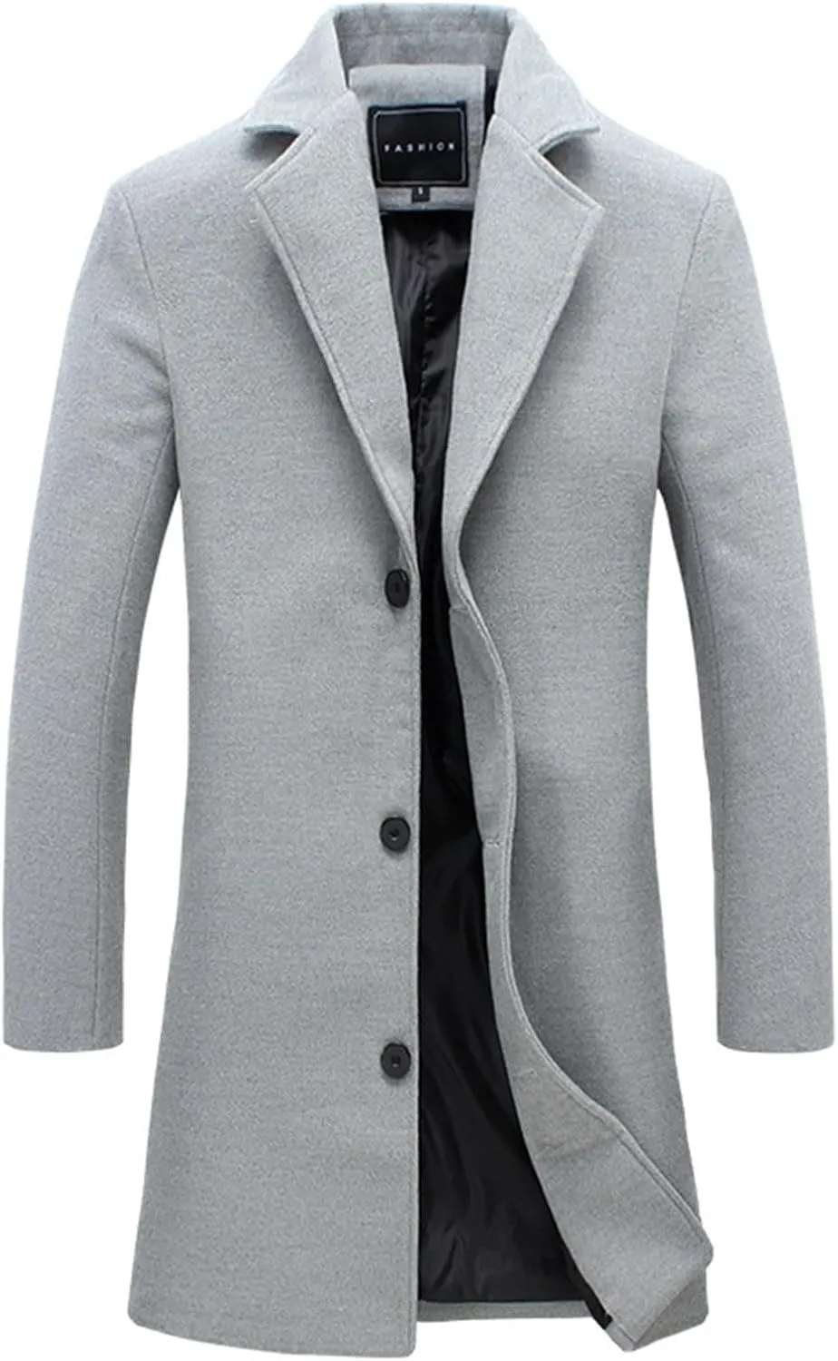 Men's Trench & Pea Coat - Big & Tall Size, Wool Material, Single Breasted, Lapel, Open Front Cardigan Jacket