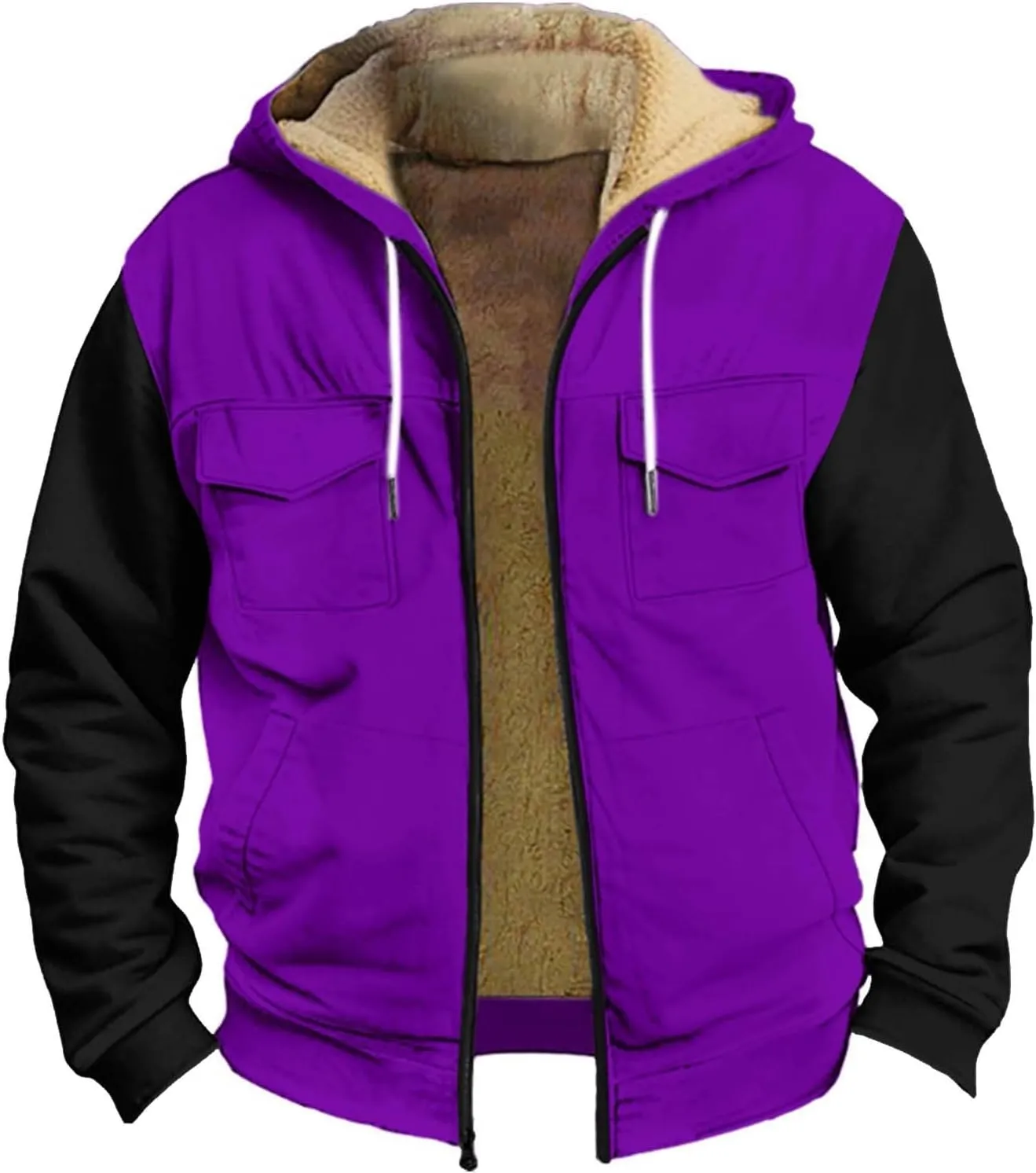 Mens Vintage Fleece Jacket Sherpa Lined Winter Coats Winter Warm Cozy Outerwear Windbreaker Casual Hoodies Hooded