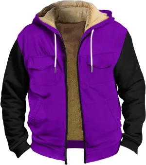 Mens Vintage Fleece Jacket Sherpa Lined Winter Coats Winter Warm Cozy Outerwear Windbreaker Casual Hoodies Hooded