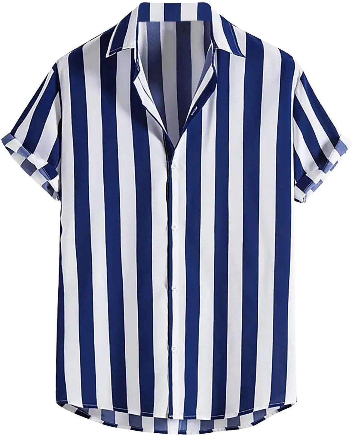 Men's Vintage Striped Shirts Relaxed Fit Casual Short Sleeve Button Down Shirt Summer Beach Vacation Hawaiian Shirt