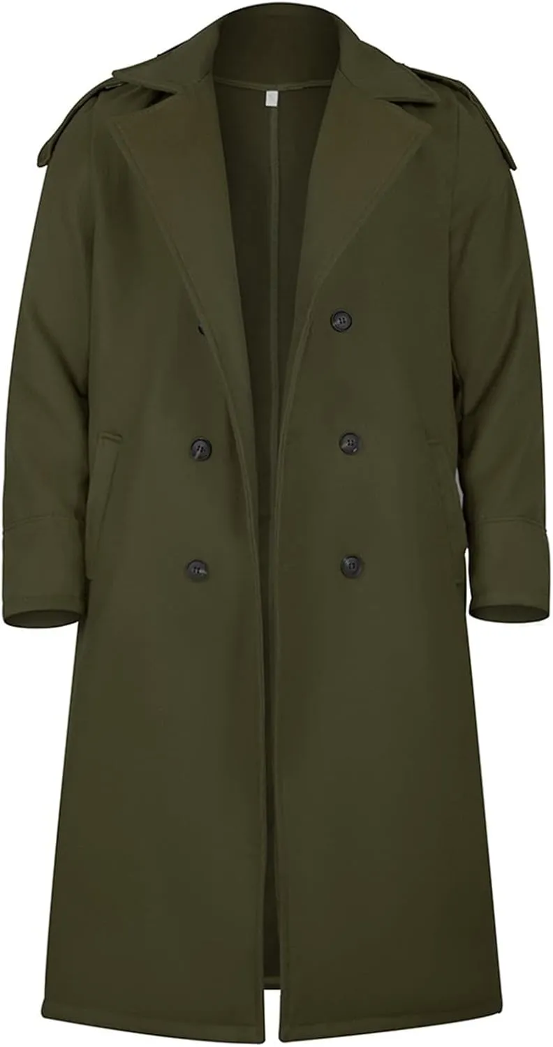 Men's Warm Single Breasted Peacoat Slim Fit Trench Winter Overcoat with Pockets
