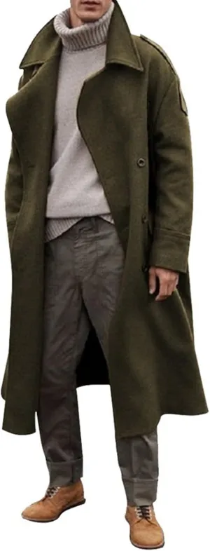 Men's Warm Single Breasted Peacoat Slim Fit Trench Winter Overcoat with Pockets