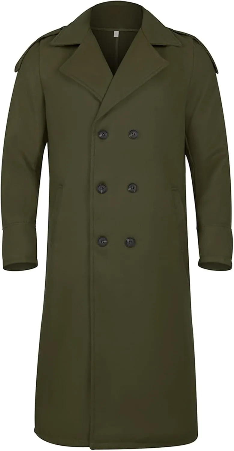 Men's Warm Single Breasted Peacoat Slim Fit Trench Winter Overcoat with Pockets
