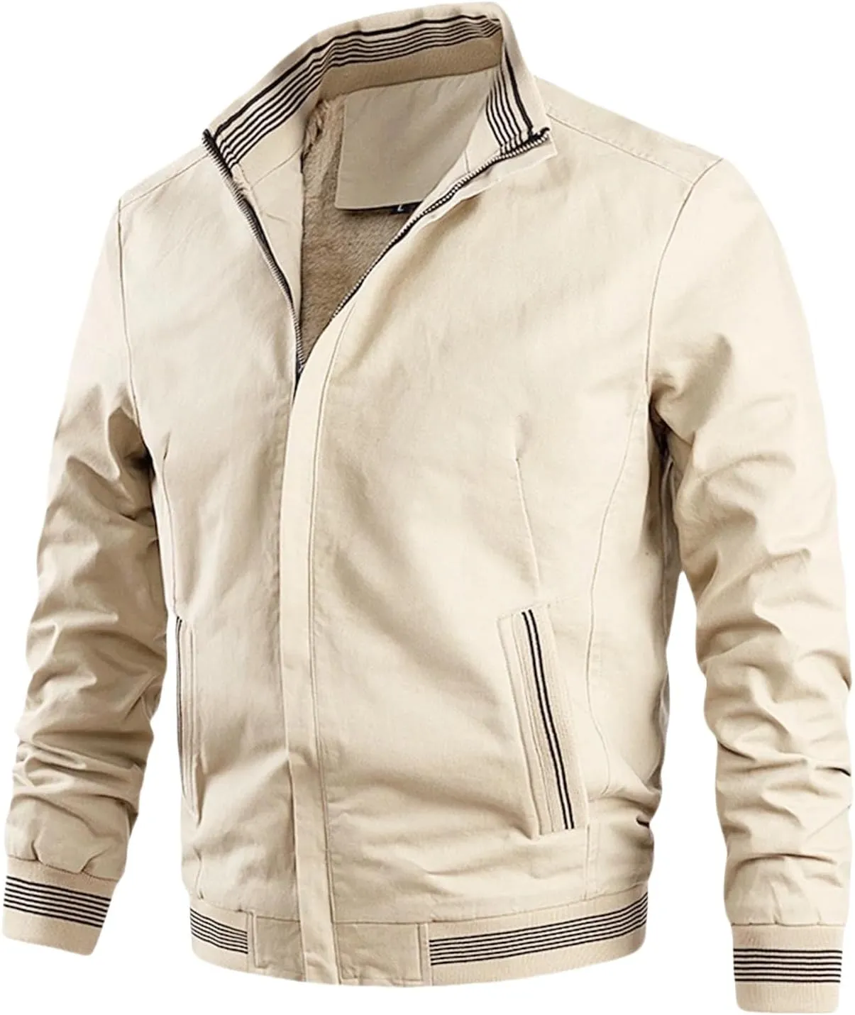 Mens Windbreaker Full-Zip Fleece Jacket Sherpa Lined Winter Coats Casual Zip Up Jackets Warm Outerwear with Pockets