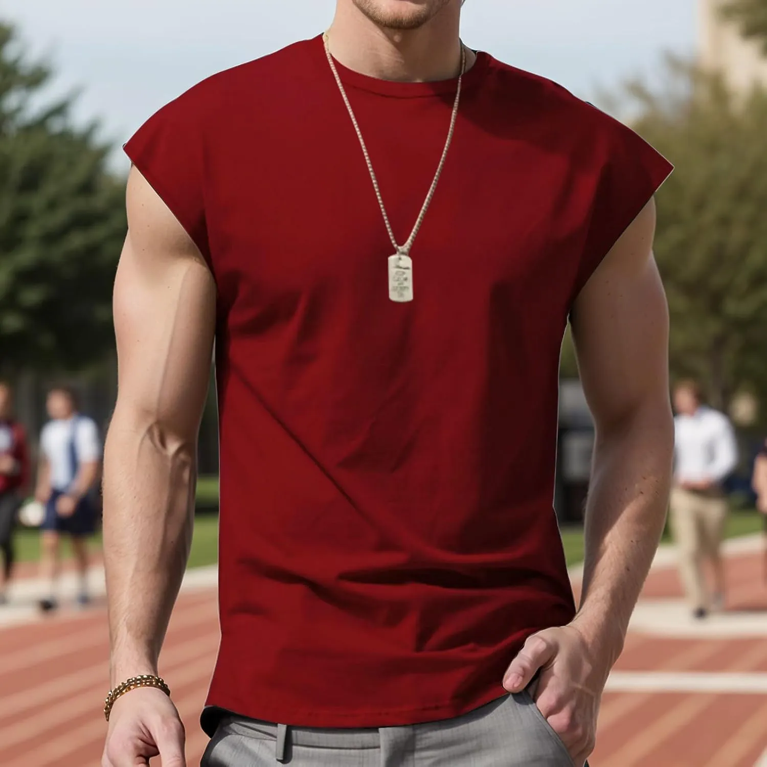 Mens Workout Vest Sleeveless Gym Shirts Casual Loose Athletic Running Undershirt Basic Tees Sports Wear T-Shirts Tops