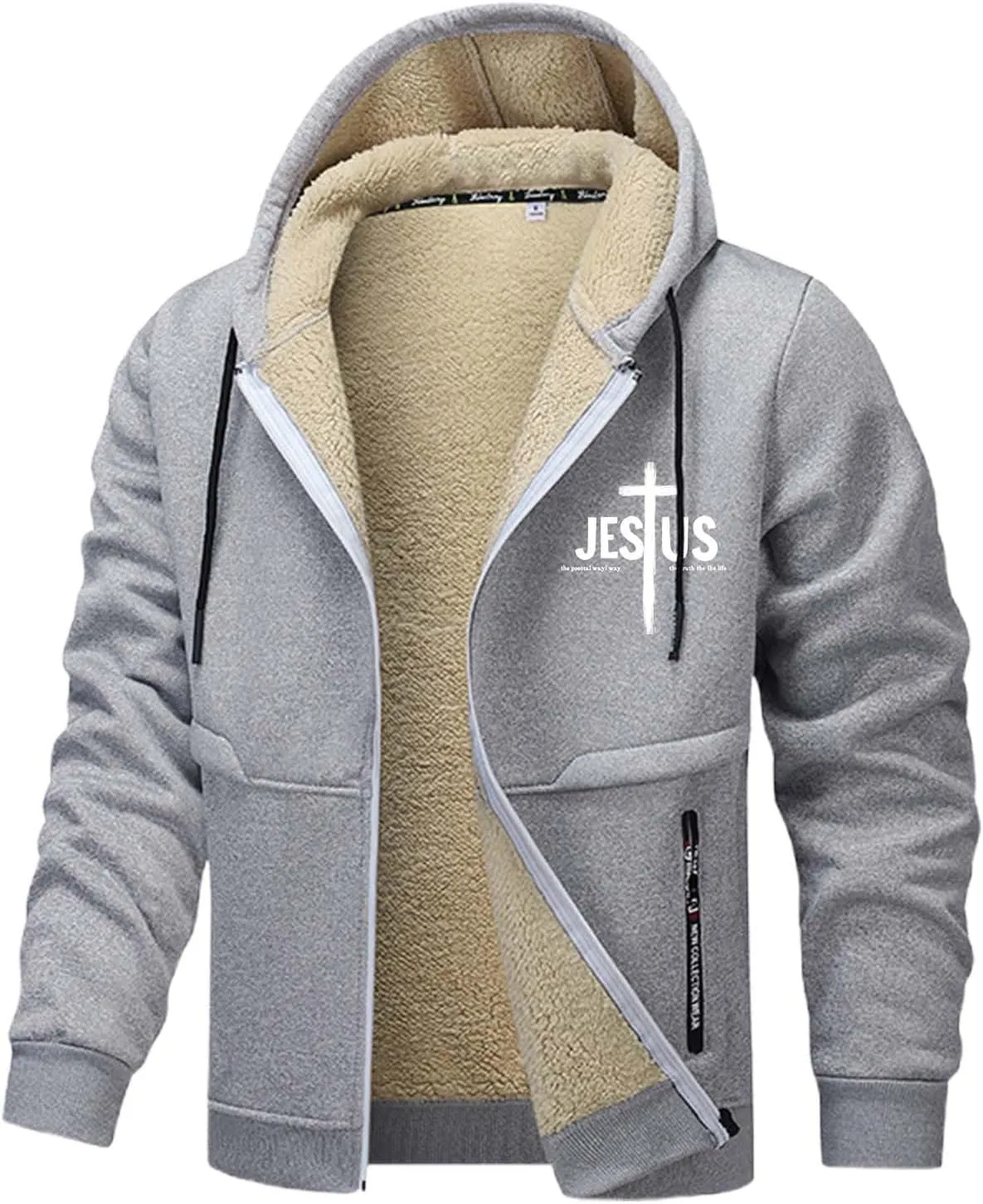 Mens Zip up Hoodie Warm Sherpa Fleece Lined Winter Jackets Casual Long Sleeve Hooded Drawstring Coats with Pockets