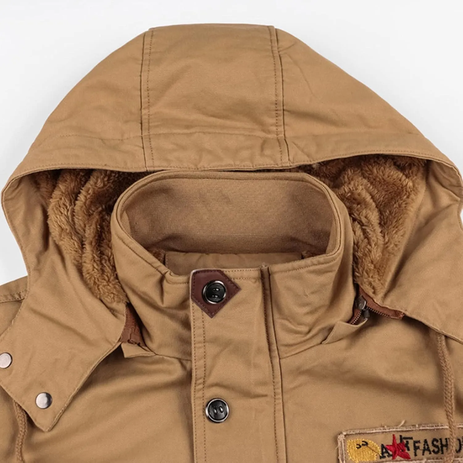 Military Jackets for Men Heavyweight Thicken Thermal Fleece Lined Bomber Jacket Detachable Pockets Outdoor Cotton Coats