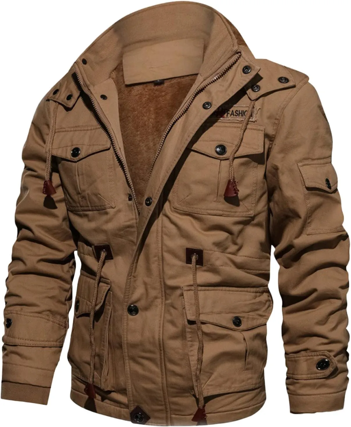 Military Jackets for Men Heavyweight Thicken Thermal Fleece Lined Bomber Jacket Detachable Pockets Outdoor Cotton Coats