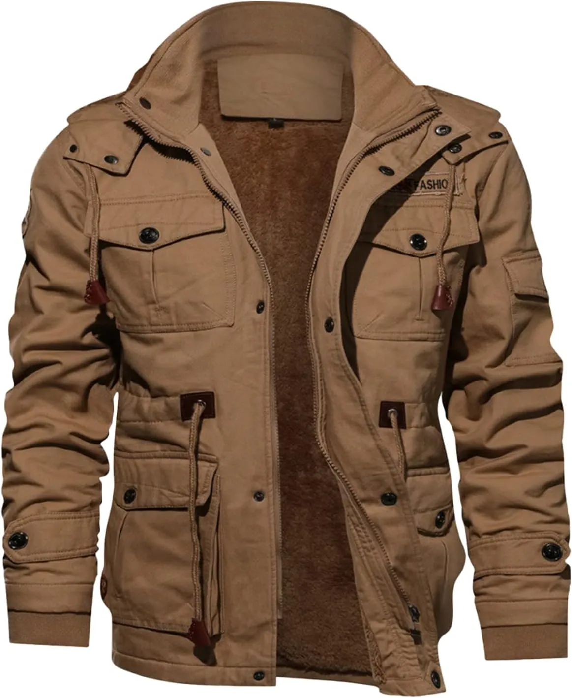 Military Jackets for Men Heavyweight Thicken Thermal Fleece Lined Bomber Jacket Detachable Pockets Outdoor Cotton Coats