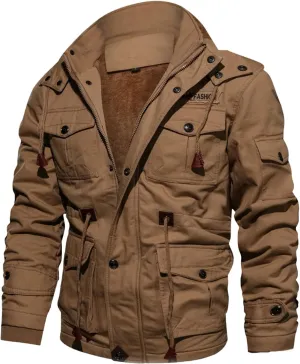 Military Jackets for Men Heavyweight Thicken Thermal Fleece Lined Bomber Jacket Detachable Pockets Outdoor Cotton Coats