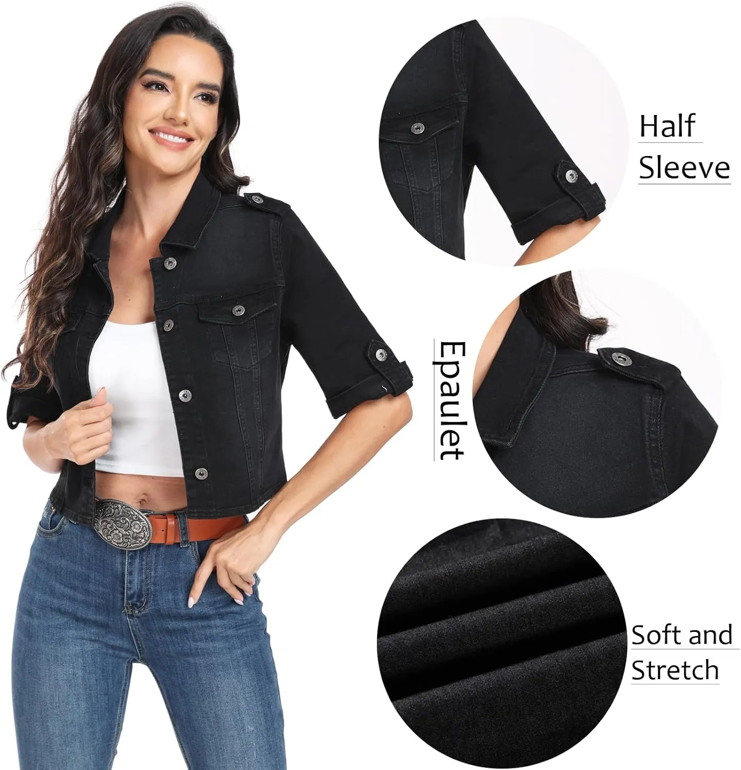 MISS MOLY 2024 Jean Jackets For Women Stretch Cropped Half Sleeve Classic Denim Jackets Causal Summer Outerwear