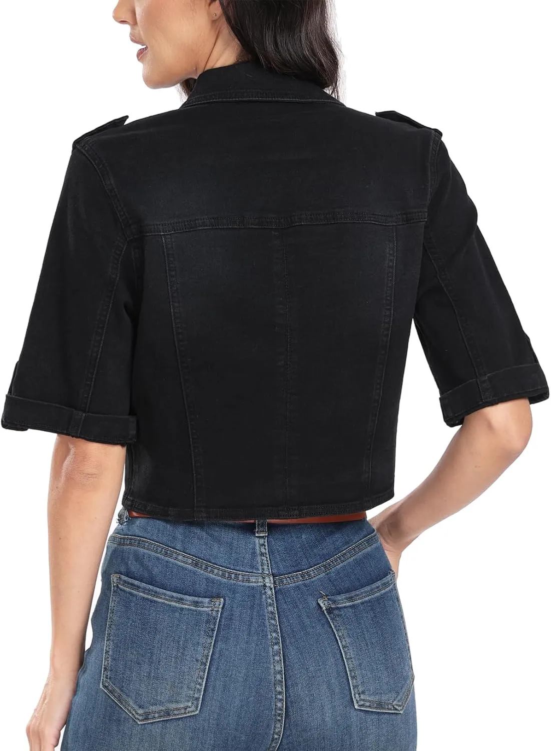 MISS MOLY 2024 Jean Jackets For Women Stretch Cropped Half Sleeve Classic Denim Jackets Causal Summer Outerwear
