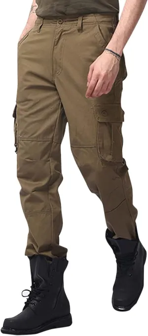 Miyaomn Men's Casual Straight Leg Tactical Cargo Pants Relaxed Fit Flap Pockets Travel Outdoor Hiking Construction Work Pants