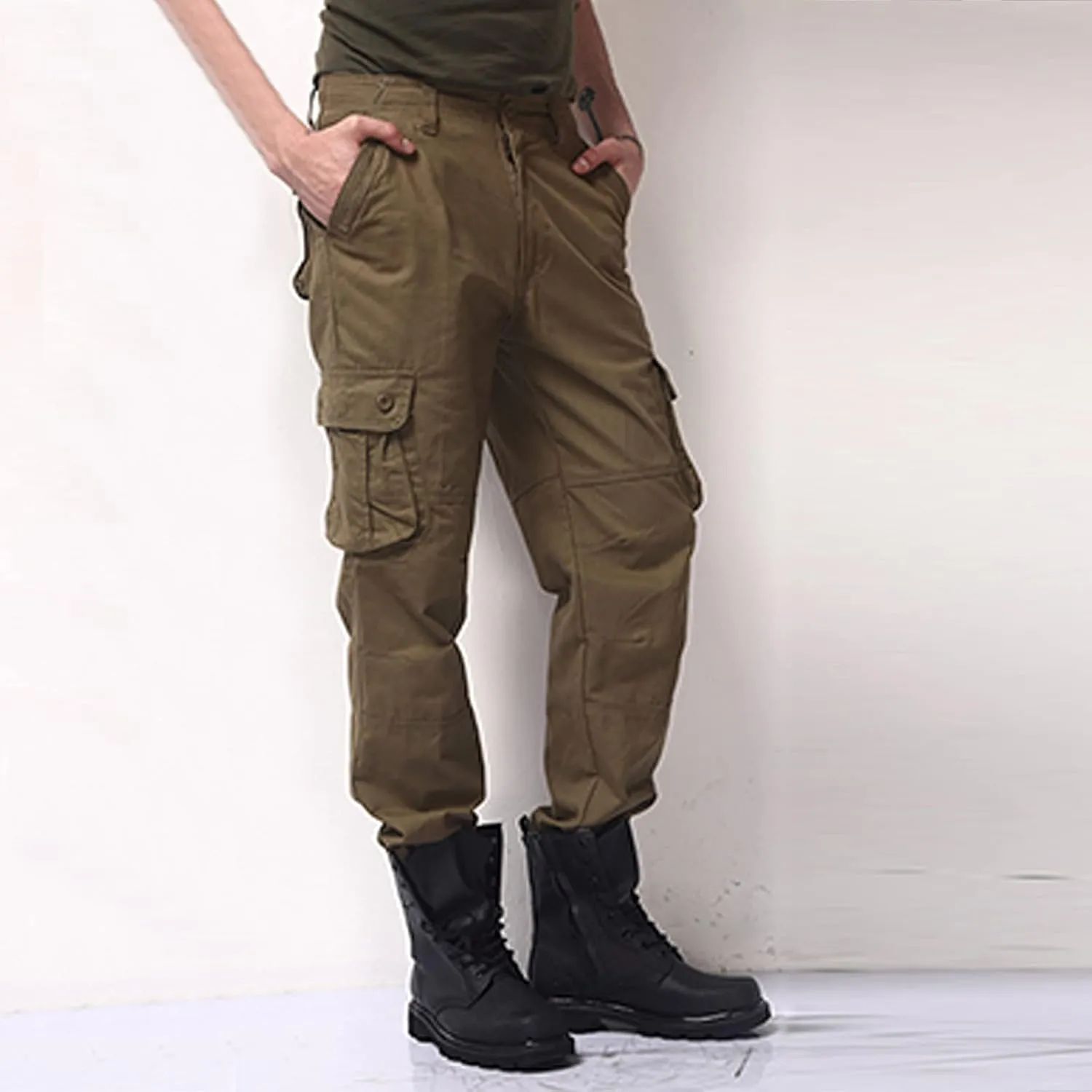 Miyaomn Men's Casual Straight Leg Tactical Cargo Pants Relaxed Fit Flap Pockets Travel Outdoor Hiking Construction Work Pants