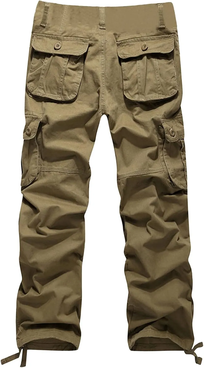 Miyaomn Men's Casual Straight Leg Tactical Cargo Pants Relaxed Fit Flap Pockets Travel Outdoor Hiking Construction Work Pants
