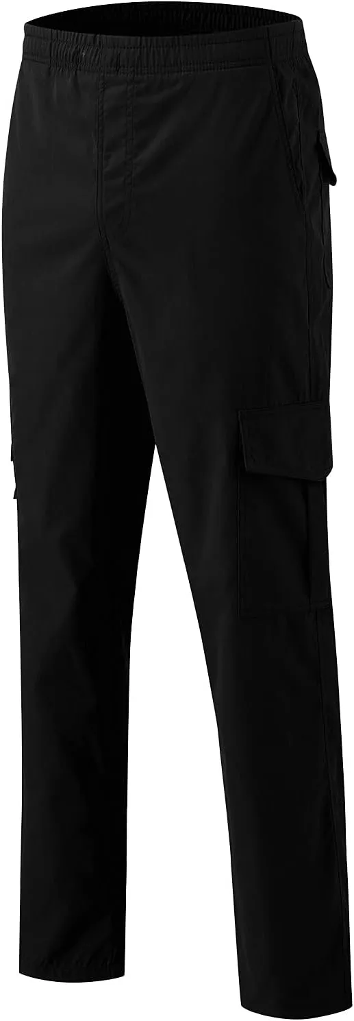 Miyaomn Men's Classic Drawstring Cargo Pants Multi Pockets Relaxed Fit Solid Color Elastic Waist Open Bottom Joggers Trousers