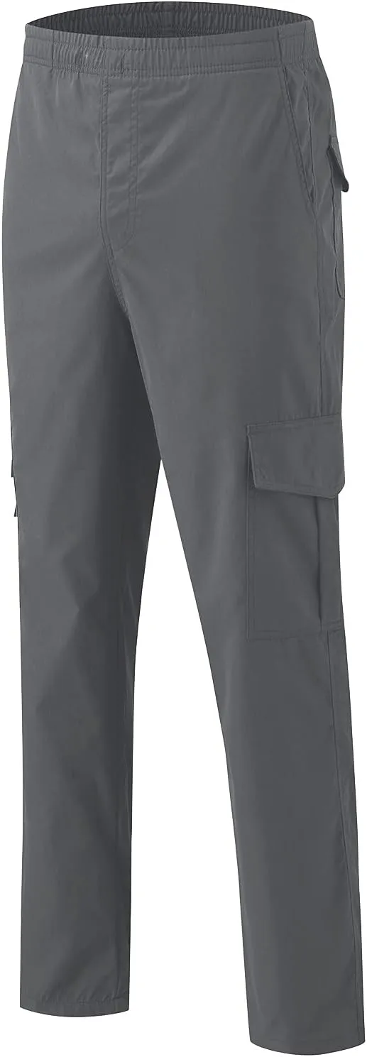 Miyaomn Men's Classic Drawstring Cargo Pants Multi Pockets Relaxed Fit Solid Color Elastic Waist Open Bottom Joggers Trousers