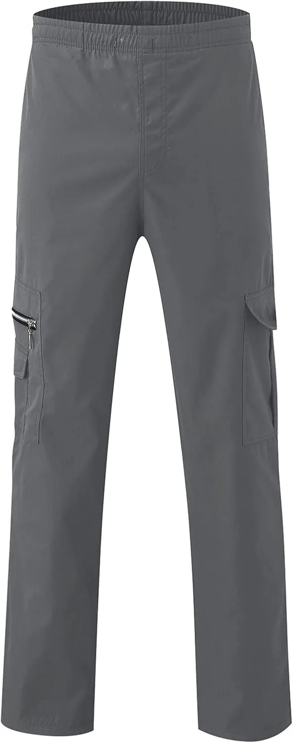 Miyaomn Men's Classic Drawstring Cargo Pants Multi Pockets Relaxed Fit Solid Color Elastic Waist Open Bottom Joggers Trousers