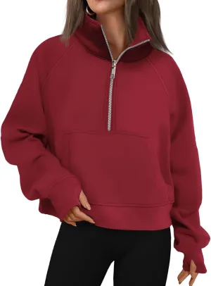 Mmoneyake Sweatshirt for Women Fleece Lined Half Zip Cropped Pullover Long Sleeve Oversized Sweatshirts Warm Pullover Tops