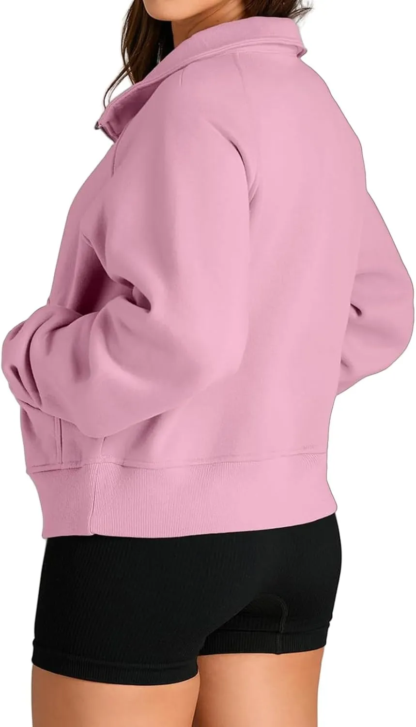 Mmoneyake Sweatshirt for Women Fleece Lined Half Zip Cropped Pullover Long Sleeve Oversized Sweatshirts Warm Pullover Tops