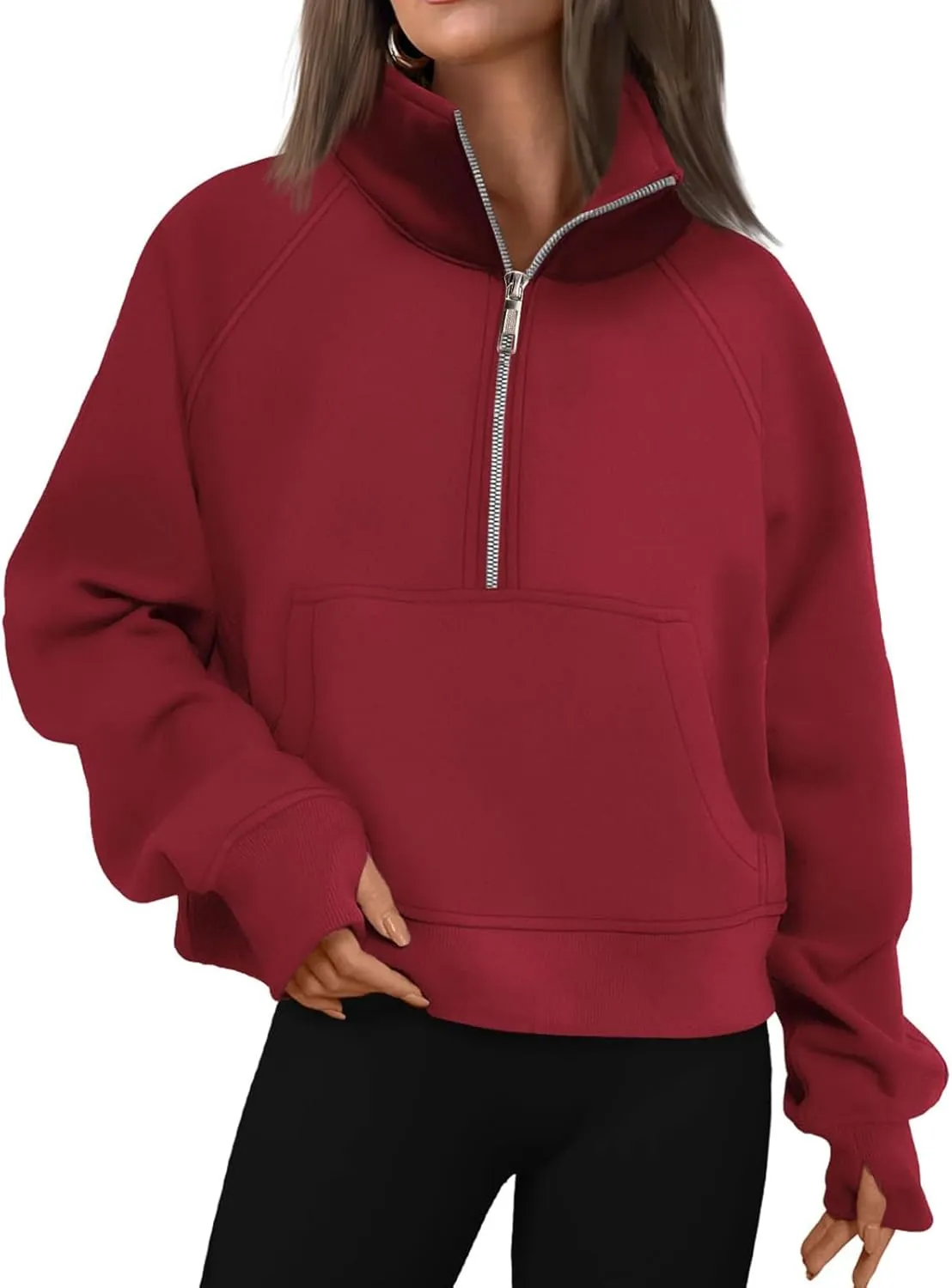 Mmoneyake Sweatshirt for Women Fleece Lined Half Zip Cropped Pullover Long Sleeve Oversized Sweatshirts Warm Pullover Tops