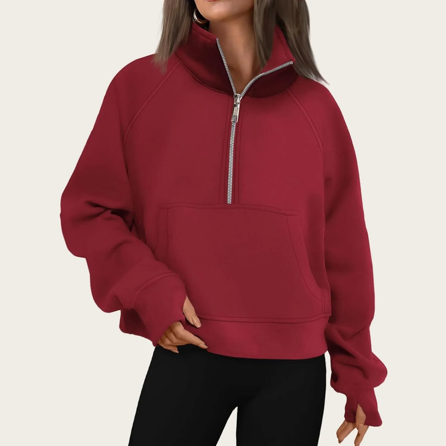 Mmoneyake Sweatshirt for Women Fleece Lined Half Zip Cropped Pullover Long Sleeve Oversized Sweatshirts Warm Pullover Tops