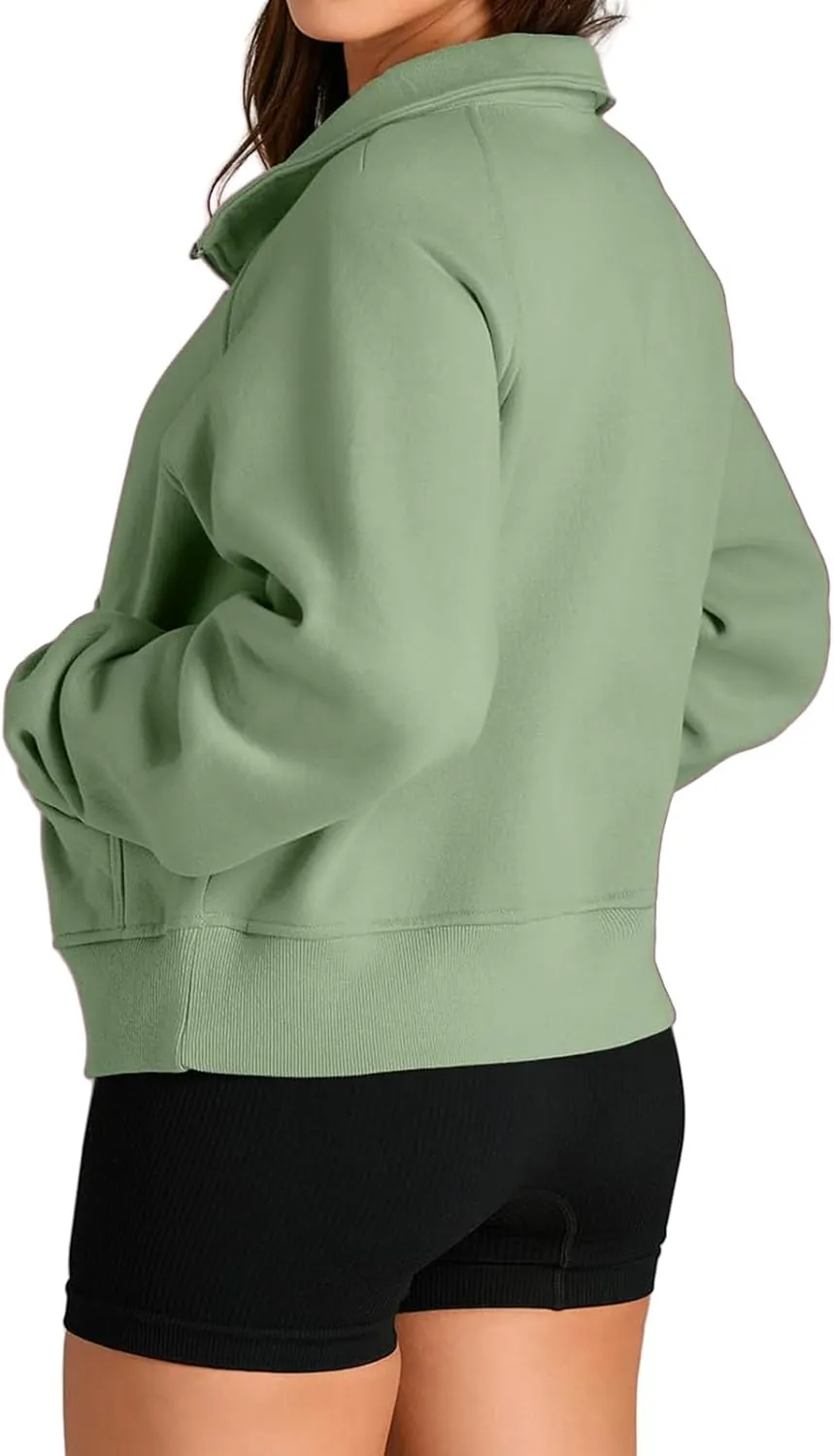 Mmoneyake Sweatshirt for Women Fleece Lined Half Zip Cropped Pullover Long Sleeve Oversized Sweatshirts Warm Pullover Tops