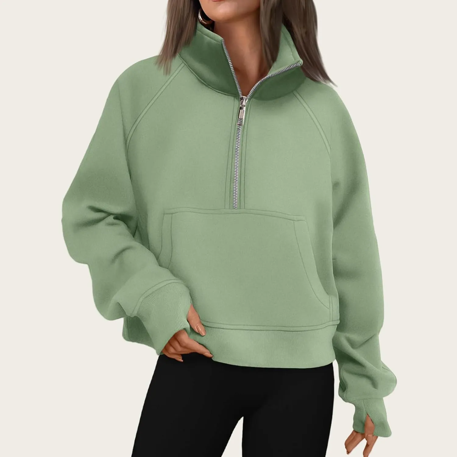 Mmoneyake Sweatshirt for Women Fleece Lined Half Zip Cropped Pullover Long Sleeve Oversized Sweatshirts Warm Pullover Tops
