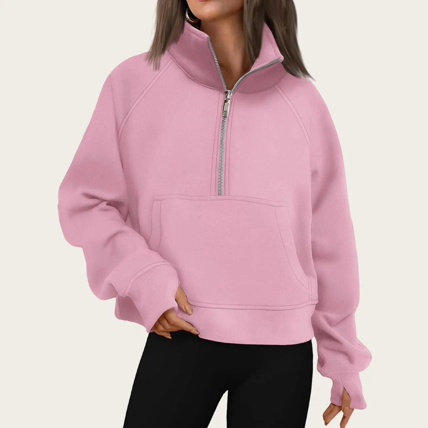 Mmoneyake Sweatshirt for Women Fleece Lined Half Zip Cropped Pullover Long Sleeve Oversized Sweatshirts Warm Pullover Tops