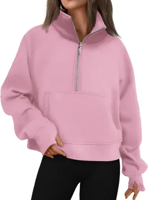 Mmoneyake Sweatshirt for Women Fleece Lined Half Zip Cropped Pullover Long Sleeve Oversized Sweatshirts Warm Pullover Tops