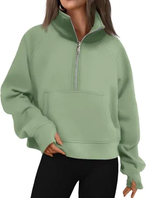 Mmoneyake Sweatshirt for Women Fleece Lined Half Zip Cropped Pullover Long Sleeve Oversized Sweatshirts Warm Pullover Tops