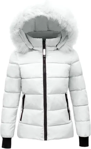 Mmoneyake Women's Winter Windproof Warm Down Coats Thicken Hooded Fashions Puffer Jacket Short Coat Parka with Faux Fur Hood