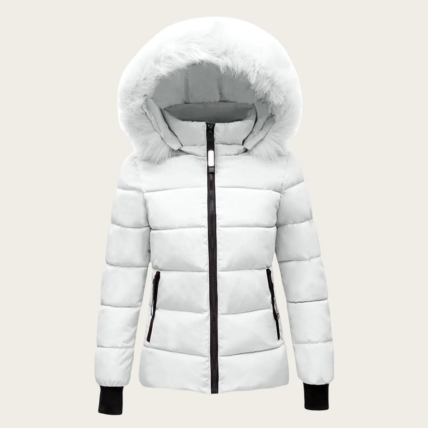Mmoneyake Women's Winter Windproof Warm Down Coats Thicken Hooded Fashions Puffer Jacket Short Coat Parka with Faux Fur Hood