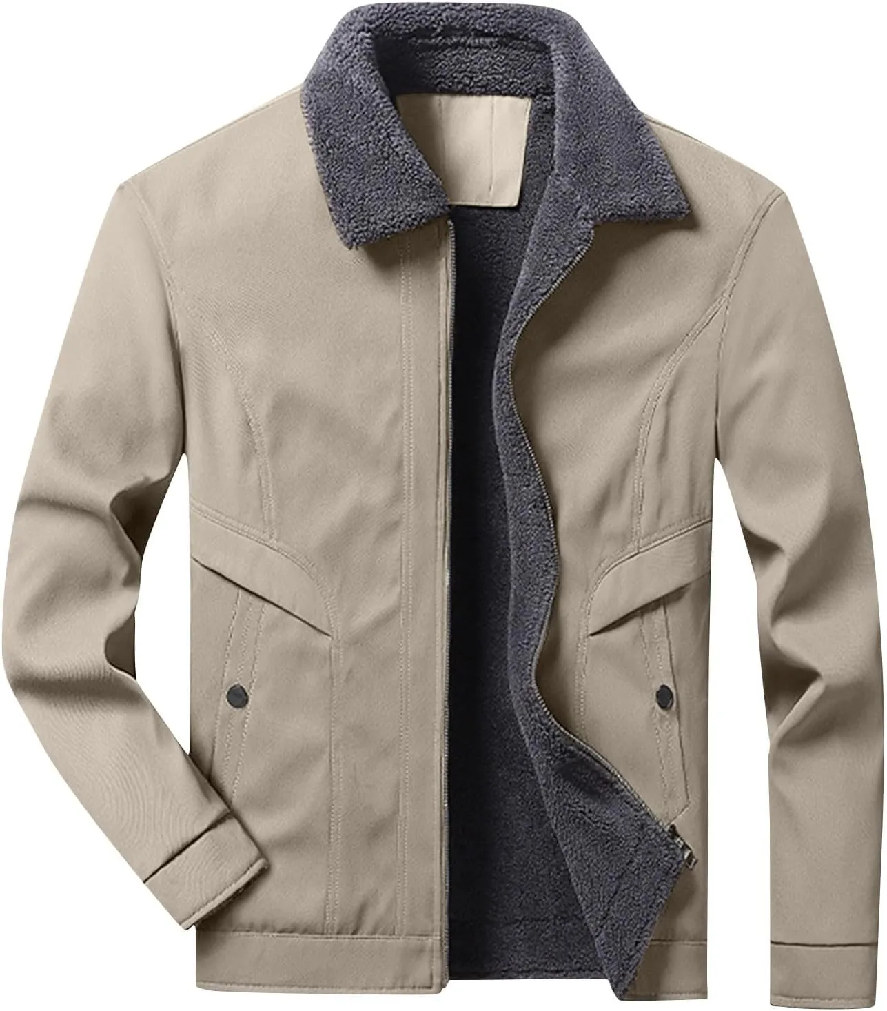 NATHGAM Men Sherpa Fleece Lined Coat Winter Warm Casual Faux Fur Lapel Jacket Zipper Thick Jacket Work Business Bomber Jacket