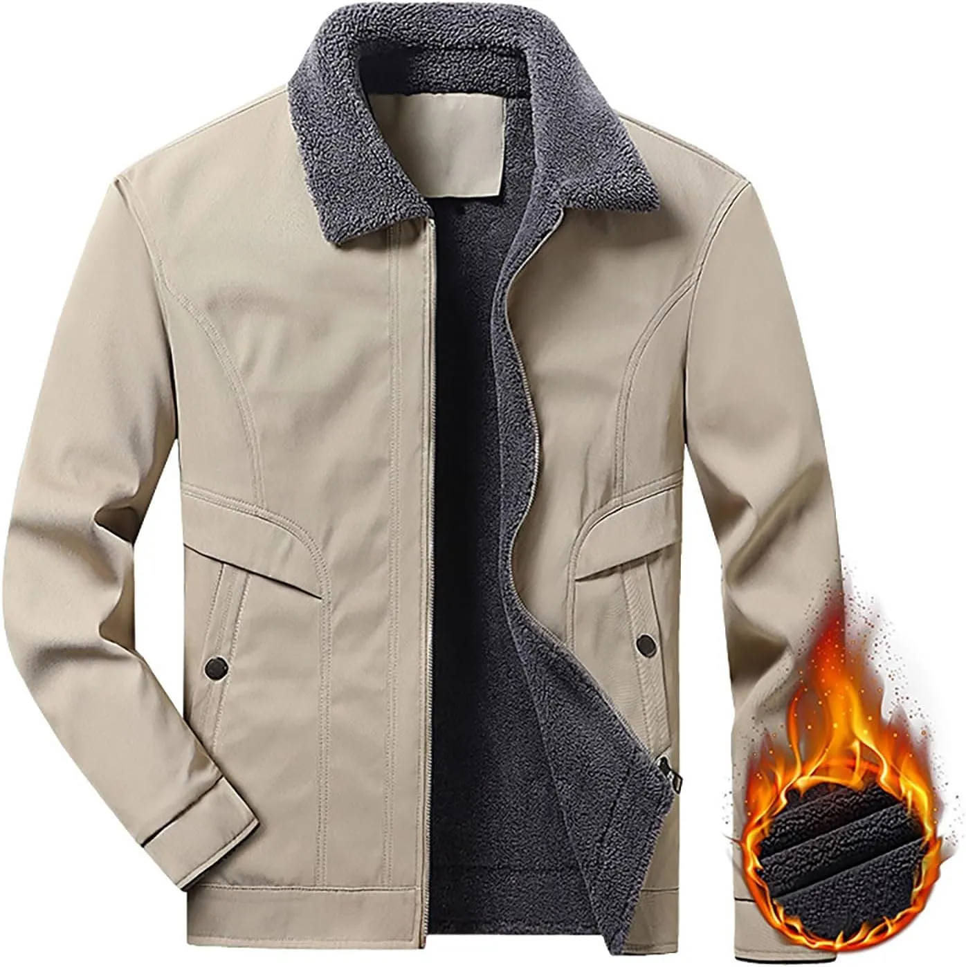 NATHGAM Men Sherpa Fleece Lined Coat Winter Warm Casual Faux Fur Lapel Jacket Zipper Thick Jacket Work Business Bomber Jacket