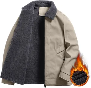 NATHGAM Men Sherpa Fleece Lined Coat Winter Warm Casual Faux Fur Lapel Jacket Zipper Thick Jacket Work Business Bomber Jacket