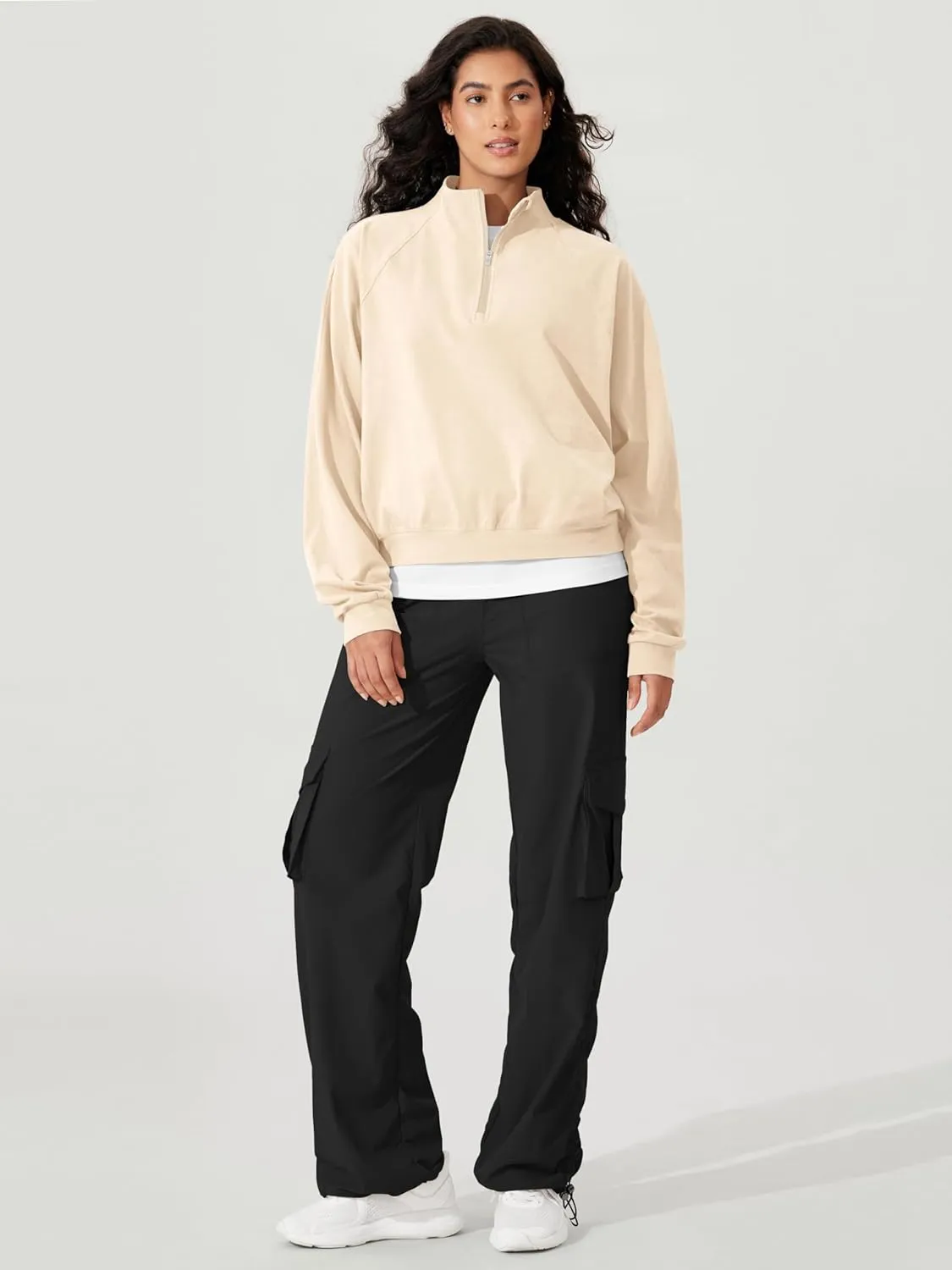 ODODOS Women's Purevibe Cotton Half-Zip Pullover Funnel Neck Sweatshirts Long Sleeve Tops
